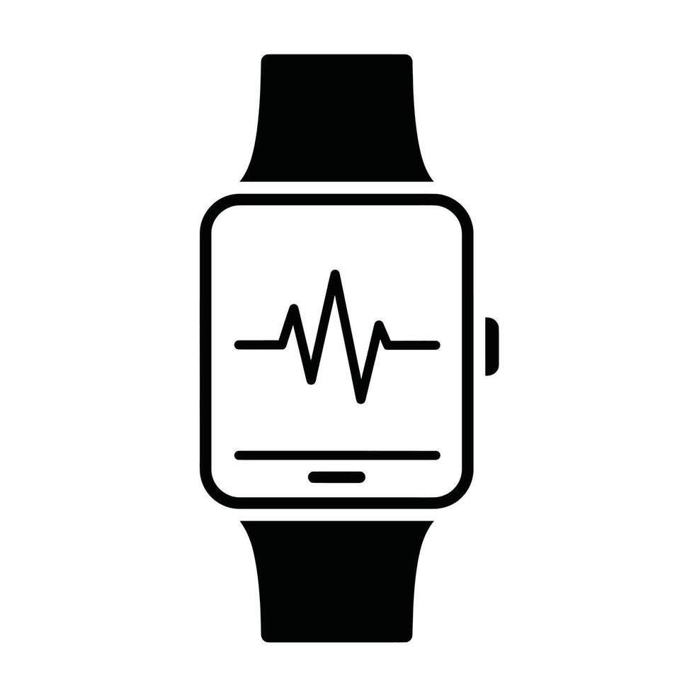 A black and white image of a smart watch with an ecg vector