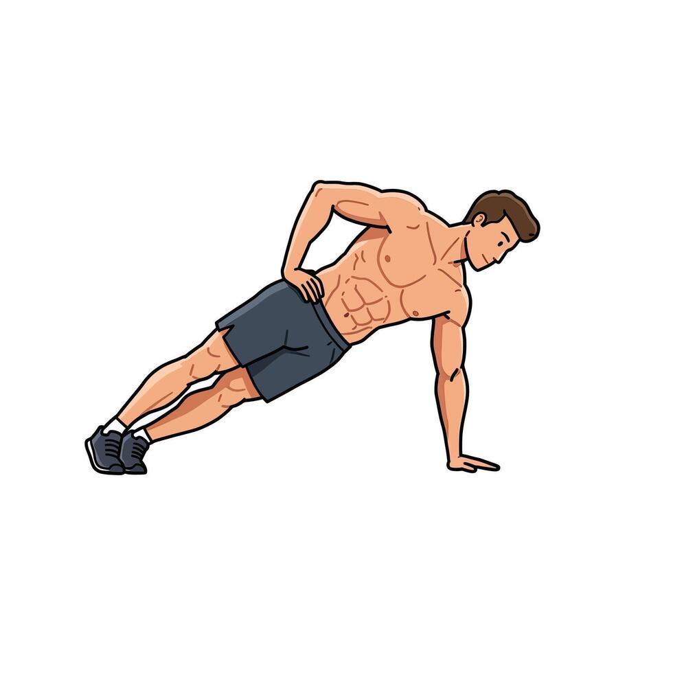 A man Male Doing a Side Plank workout vector