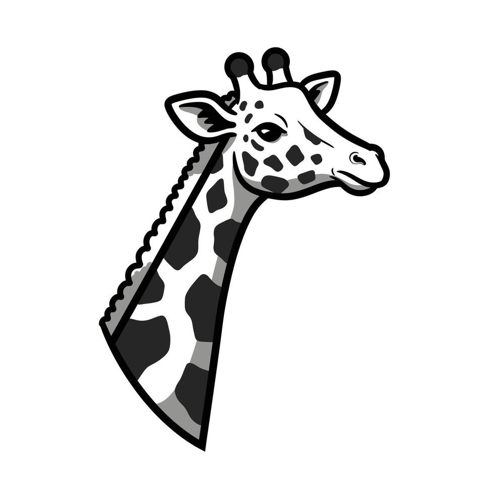 A giraffe head is shown in a black and white drawing vector