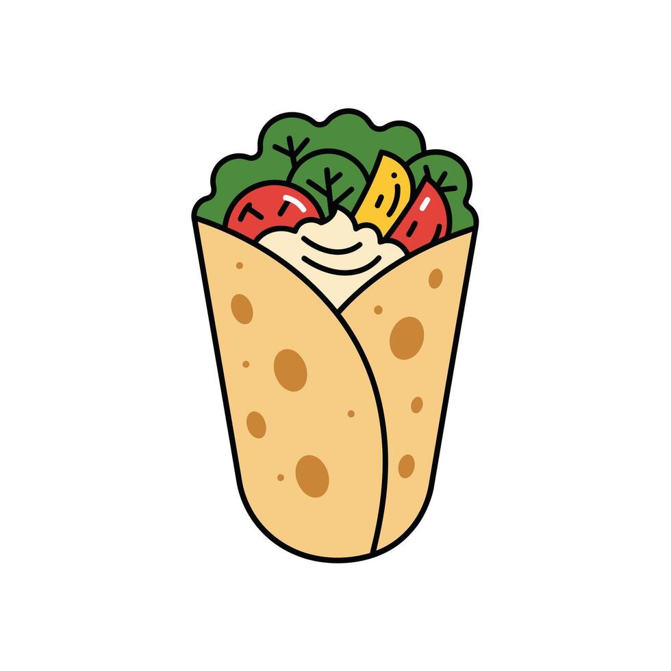 A pita wrap with vegetables and cheese vector