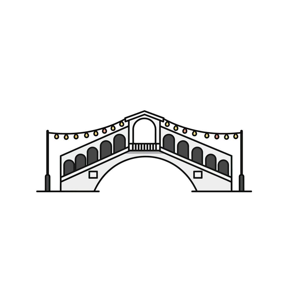 A bridge with lights on it in black and white vector