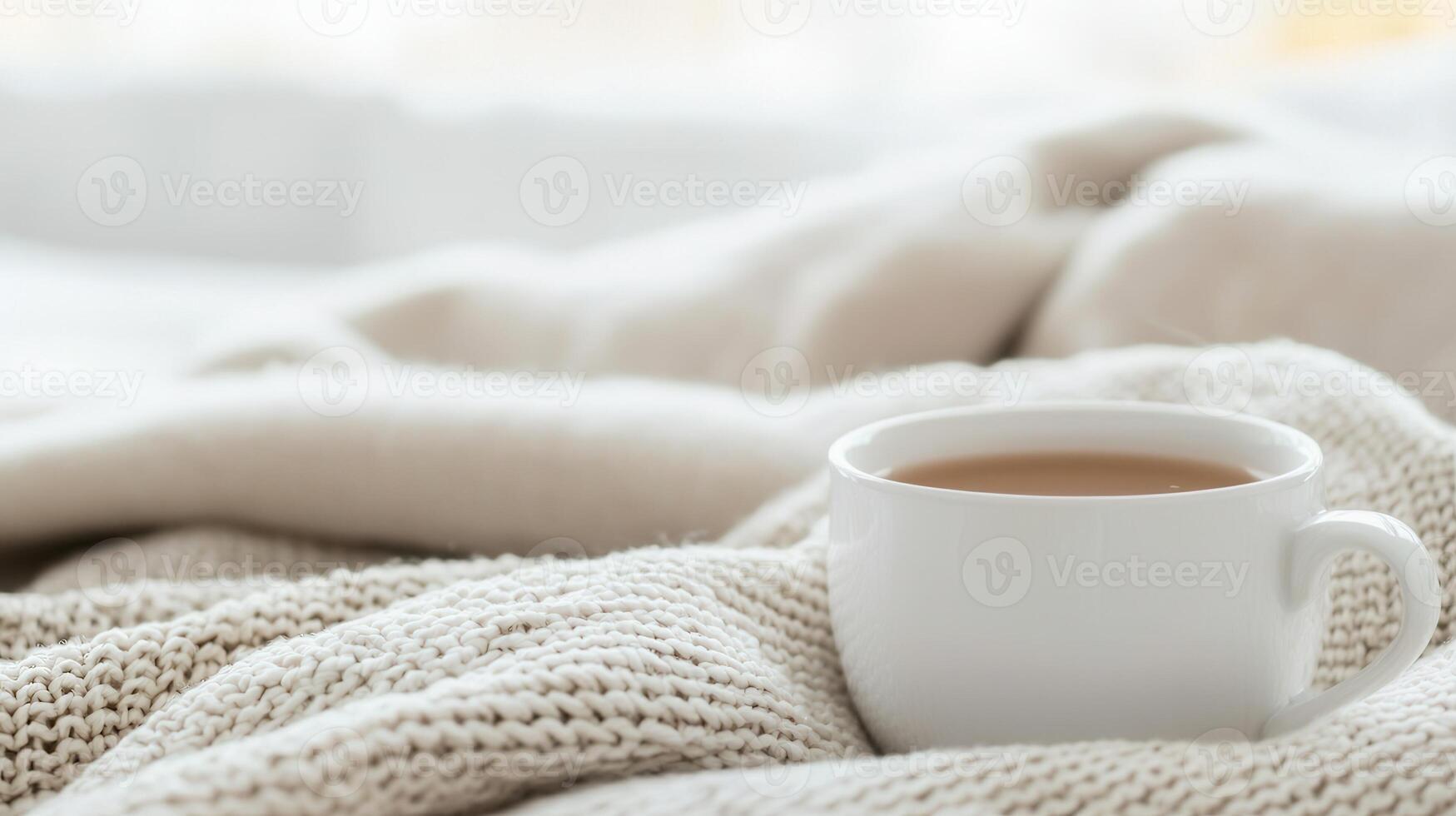A cozy autumn setup with a warm cup of tea, a pumpkin, knitted blanket, capturing the essence of fall background photo