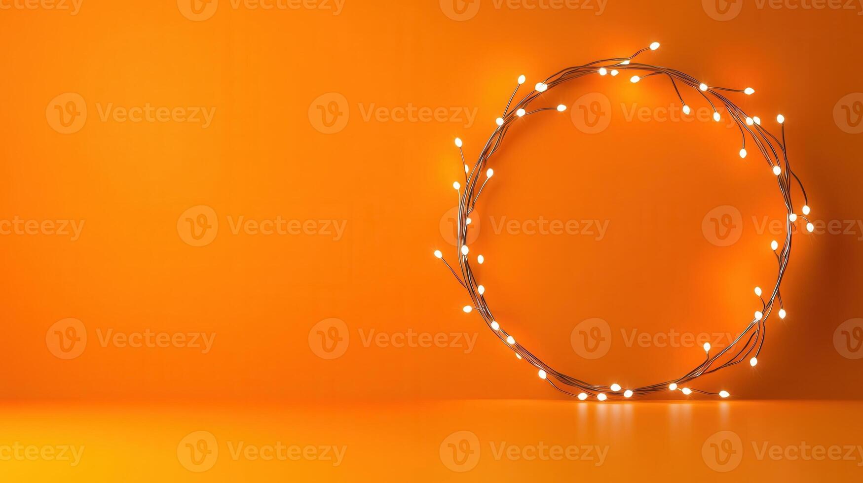 christmas Circular string of lights illuminates an orange backdrop, creating a festive and celebratory atmosphere photo