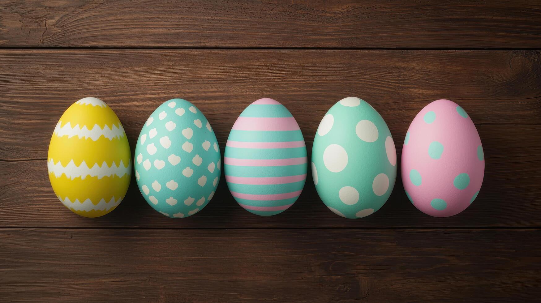 Decorative easter eggs display on wooden table colorful art festive atmosphere top view spring celebration photo