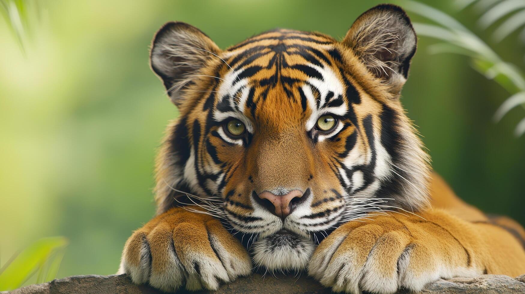 Majestic tiger resting in lush jungle wildlife photo