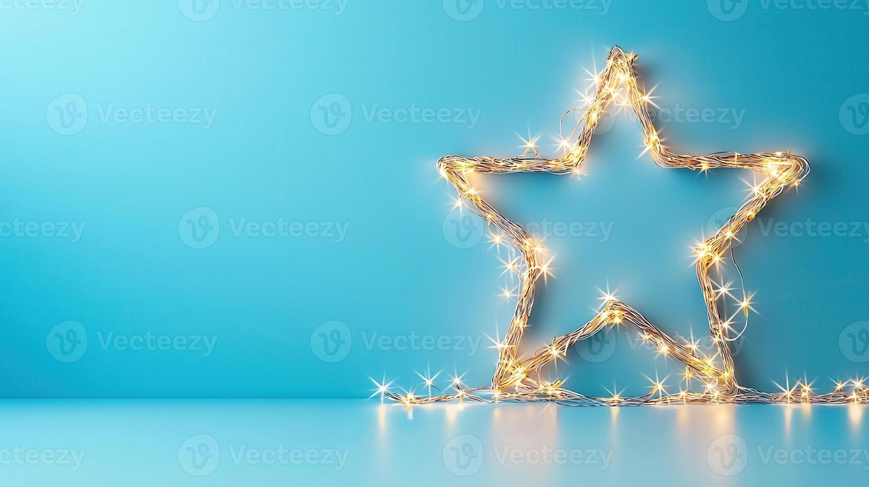 Hollywood star sign illuminating blue backdrop, featuring vintage light bulbs representing creative success and ambitious aspirations background Copy space for text photo