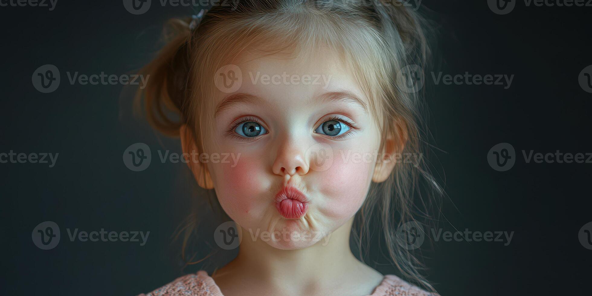 Child making a funny face indoors with a playful expression in a cozy setting photo