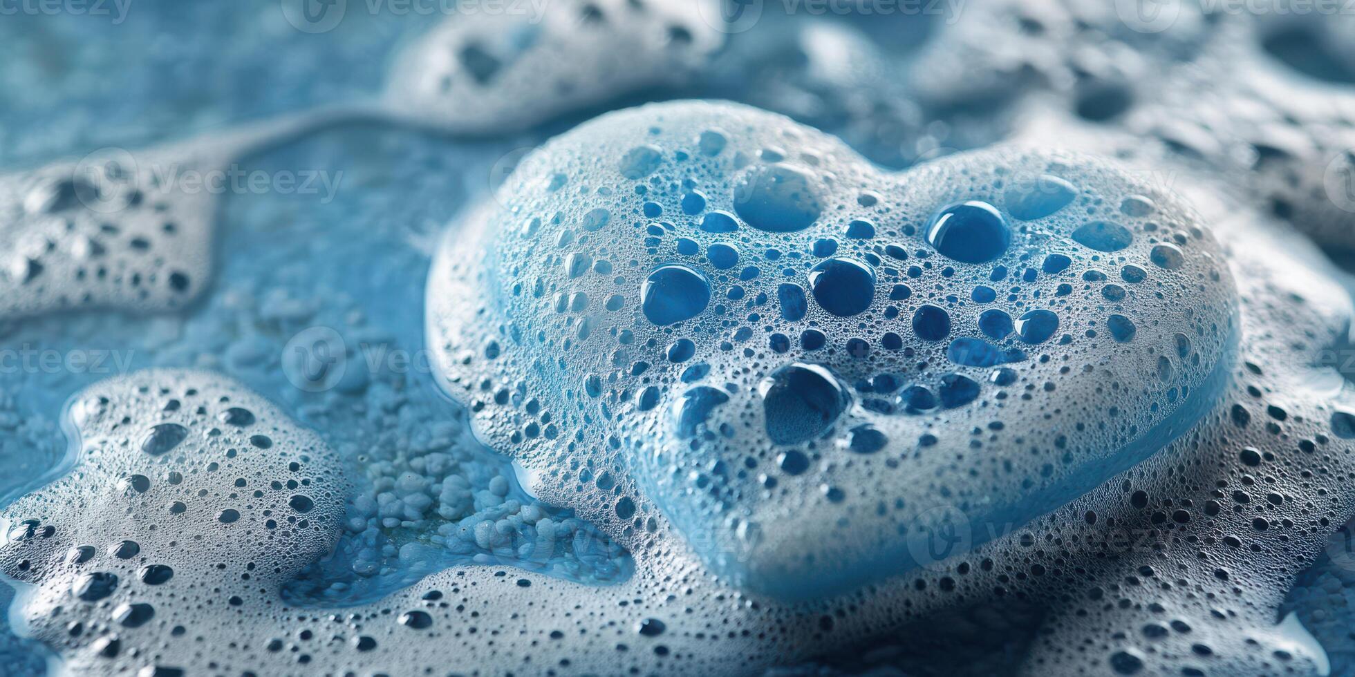 Heart-shaped bubble floating on water, creating a calming and refreshing atmosphere, ideal for relaxation and self-care moments photo