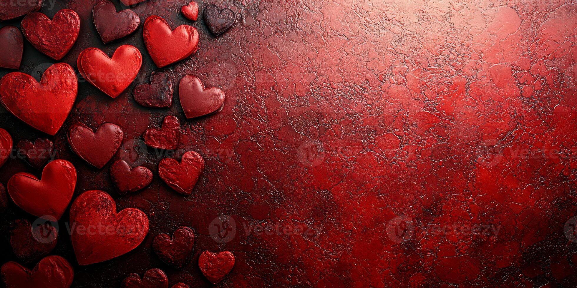 Red hearts arranged on a textured background create a romantic and warm atmosphere suitable for various occasions photo