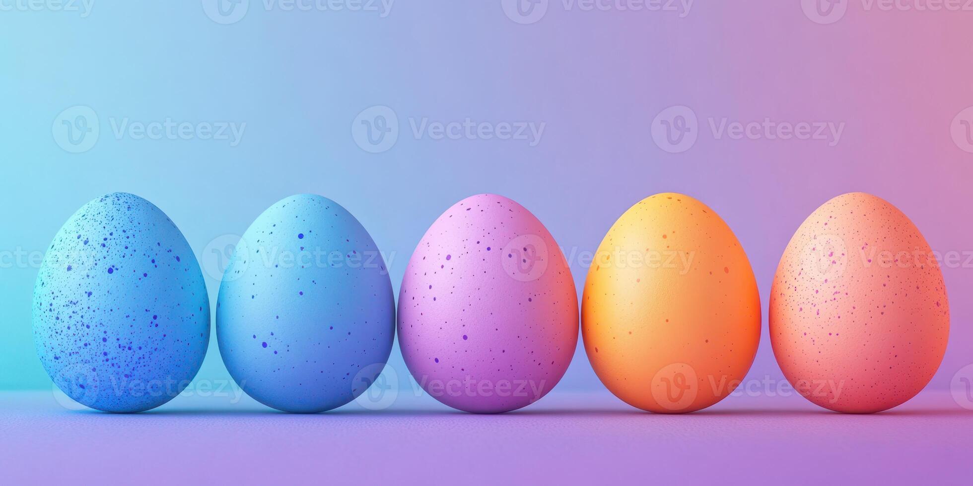 Vibrant pastel eggs arranged in a linear fashion against a colorful background for festive celebration photo