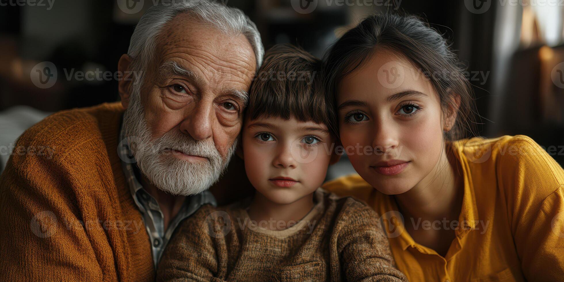 Family bonds captured in a warm embrace showcasing love across generations in a cozy indoor setting photo