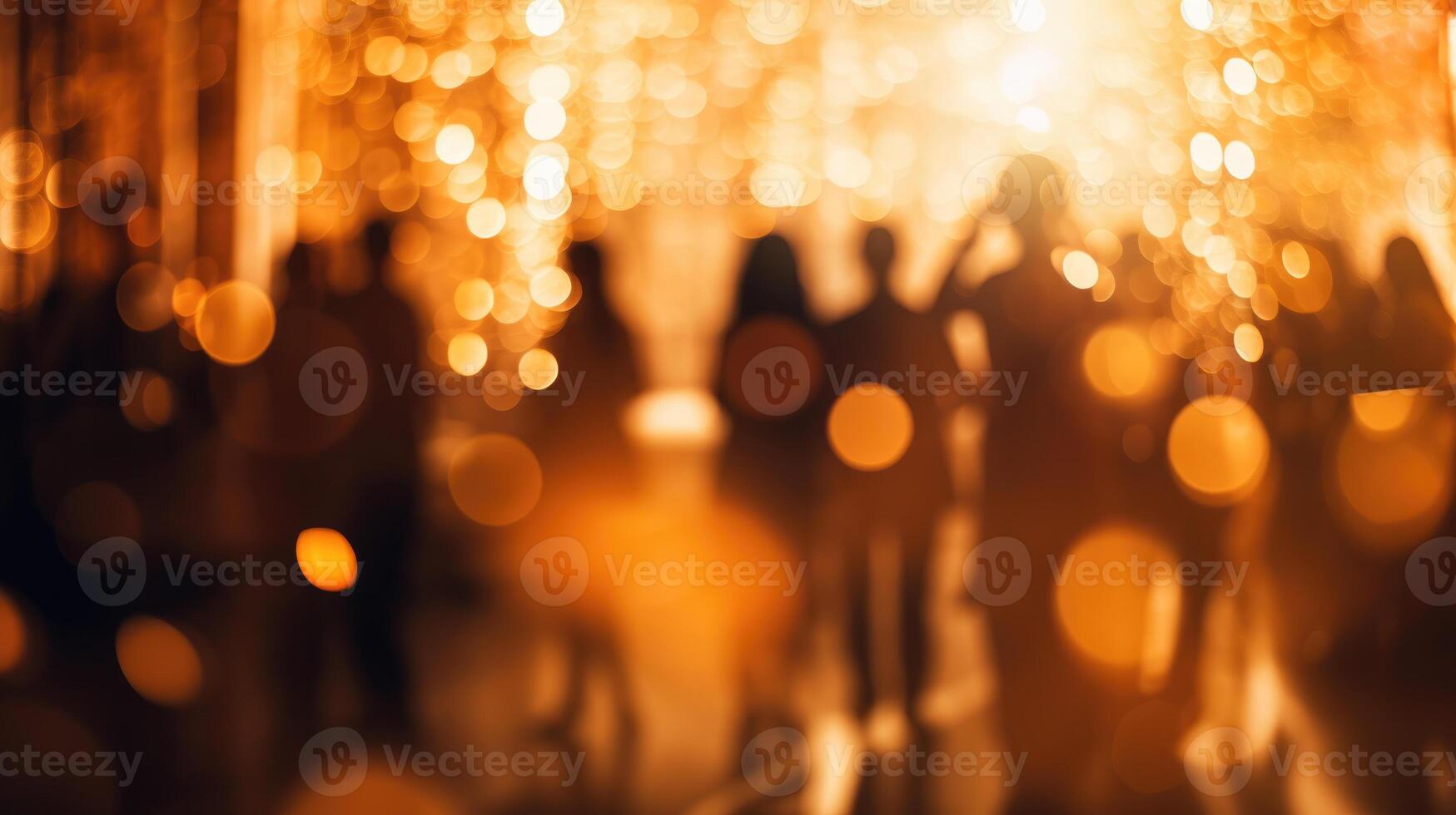 Abstract composition with people silhouettes and bokeh lights image. Festive atmosphere of holiday event photography scene realistic. Night life concept photorealistic photo