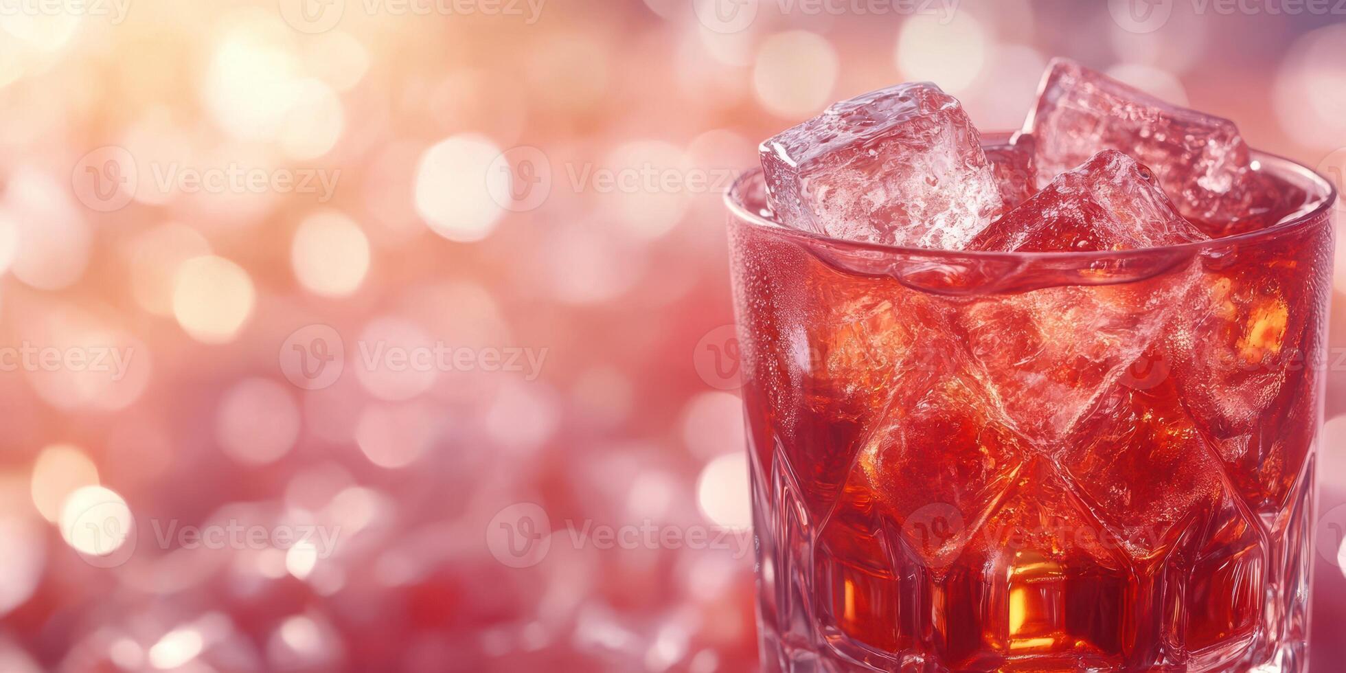 Refreshing drink served over ice with a vibrant background and a warm glow photo