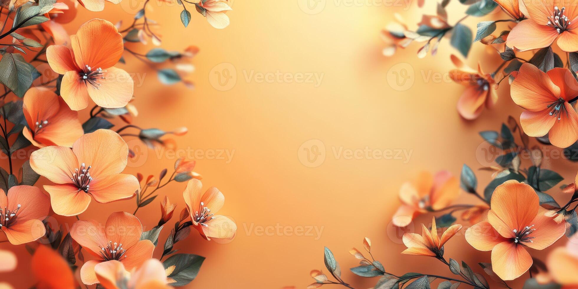Vibrant orange blossoms framing a warm gradient background in a serene floral display photo
