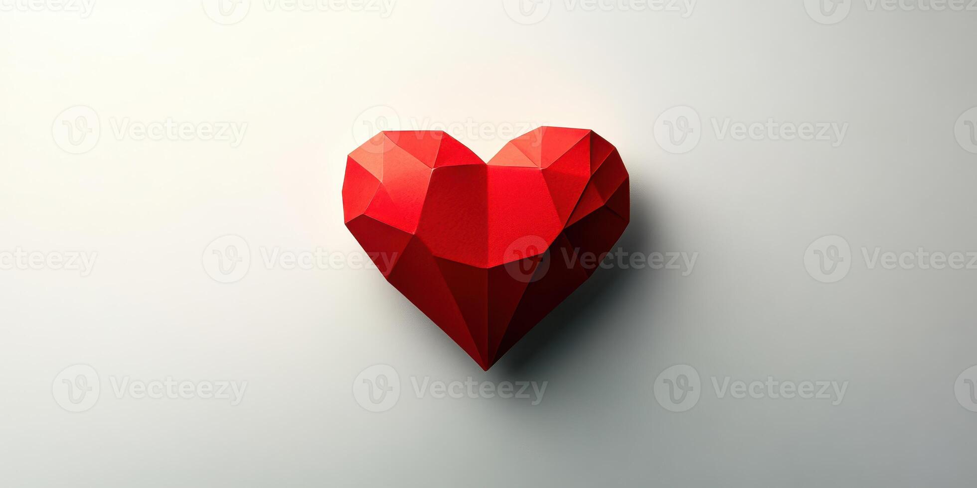 Red geometric heart shape symbolizing love and affection on a simple background photo