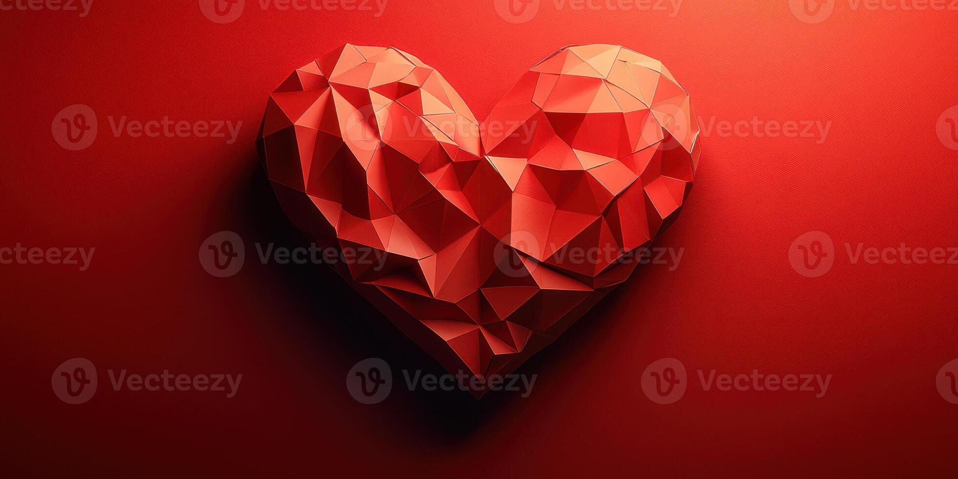 Crafting a geometric heart sculpture in vibrant red on a solid background photo