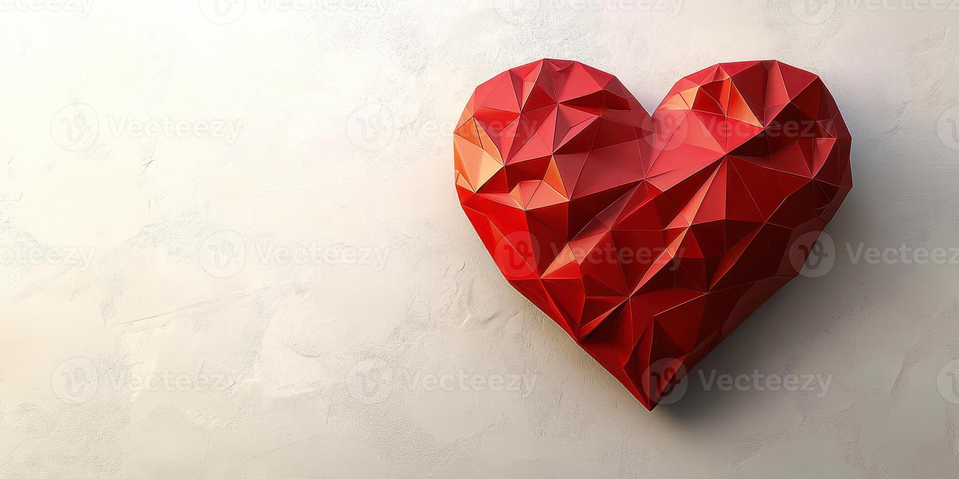 Decorative red heart sculpture on a light textured background showcasing geometric design photo