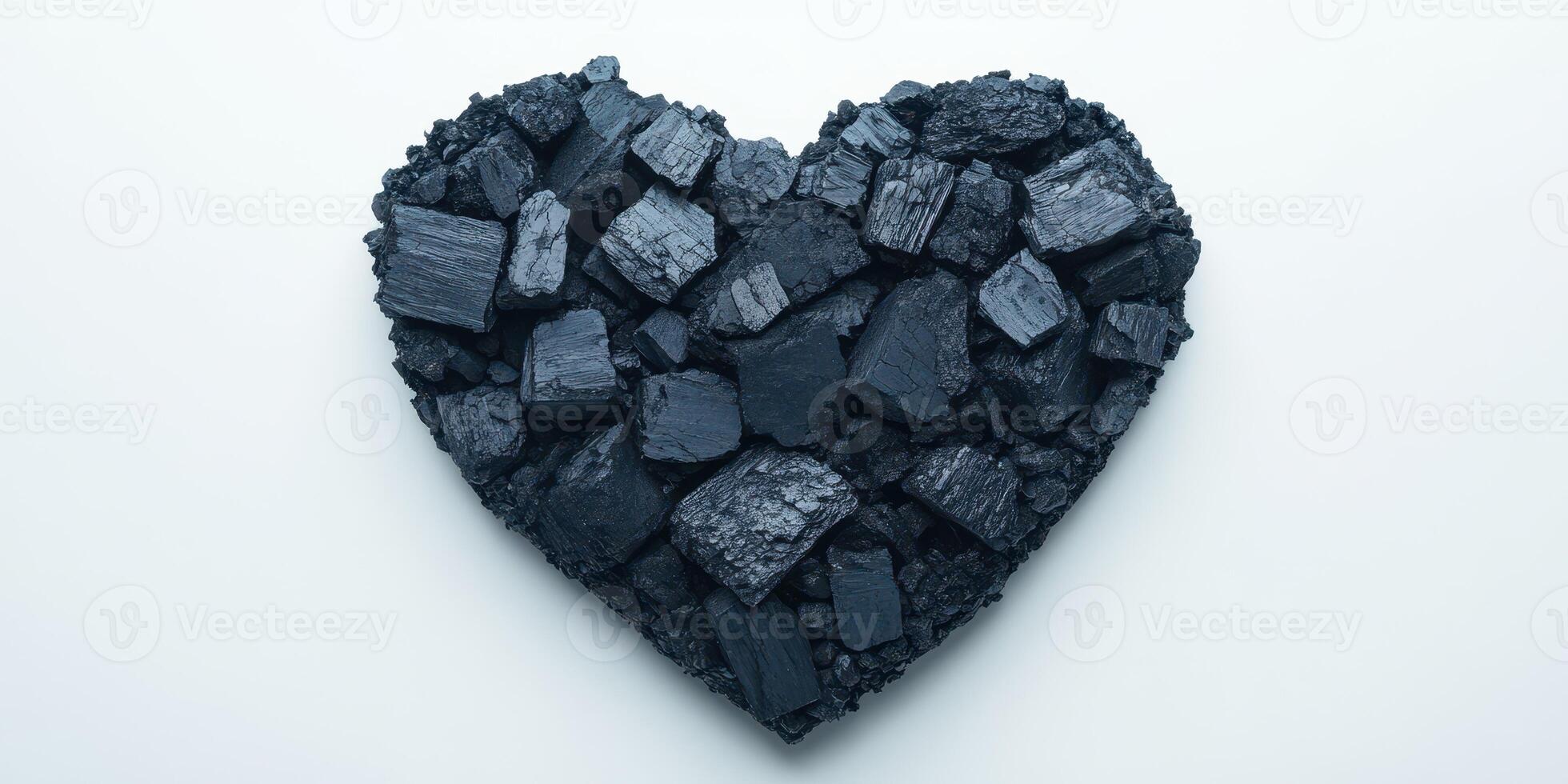 Charcoal pieces arranged in a heart shape on a light background showcasing unique artistic expression photo