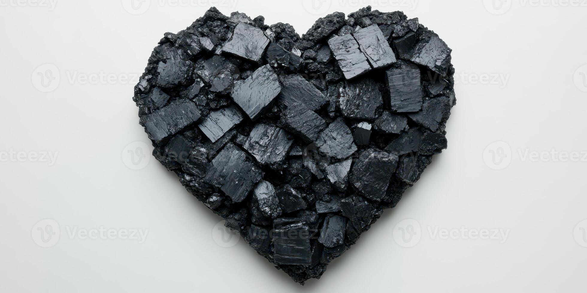 Heart shaped charcoal arrangement on a white surface showcasing a creative textile concept and artistic expression photo