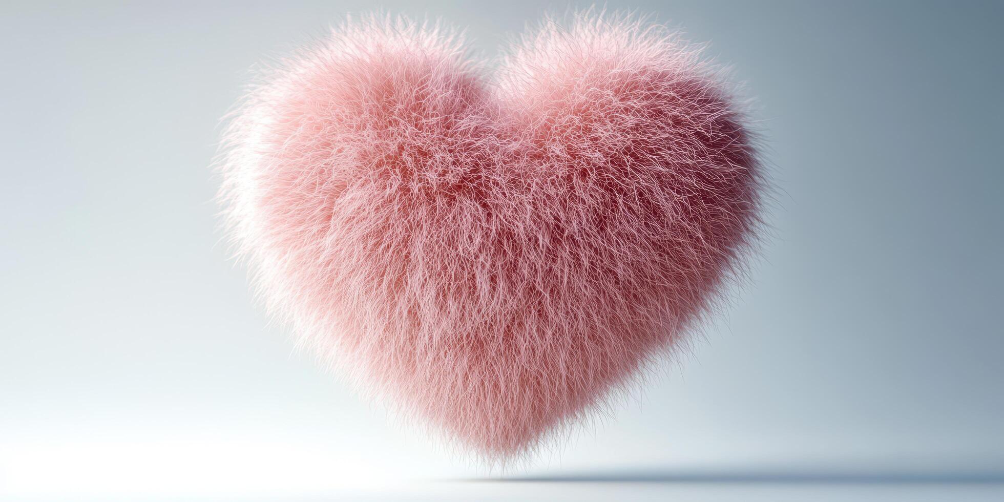 Fluffy pink heart symbolizes love and affection in a soft, pastel setting photo