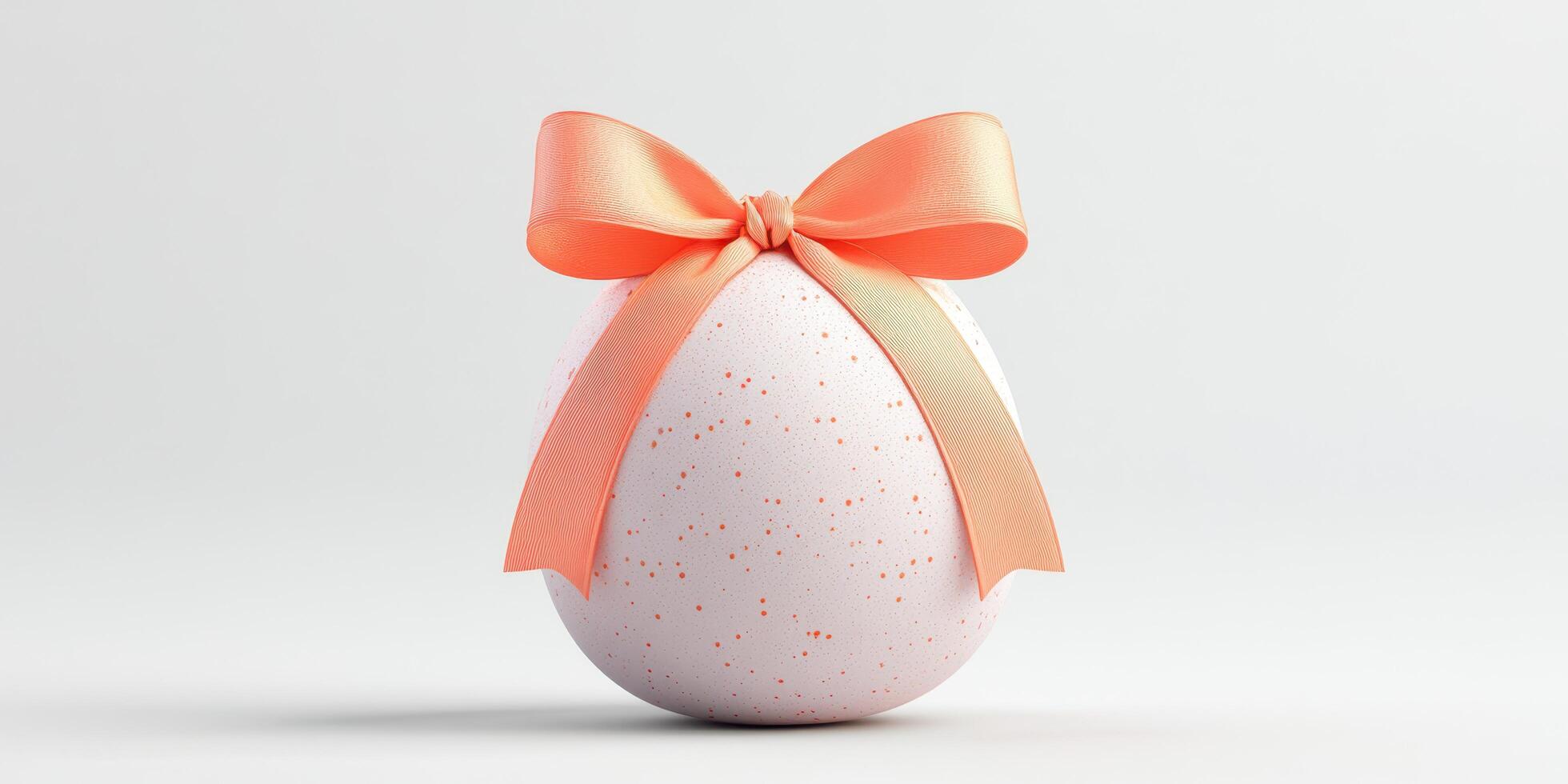 Decorative egg with a pastel orange ribbon for Easter celebrations set against a plain background photo