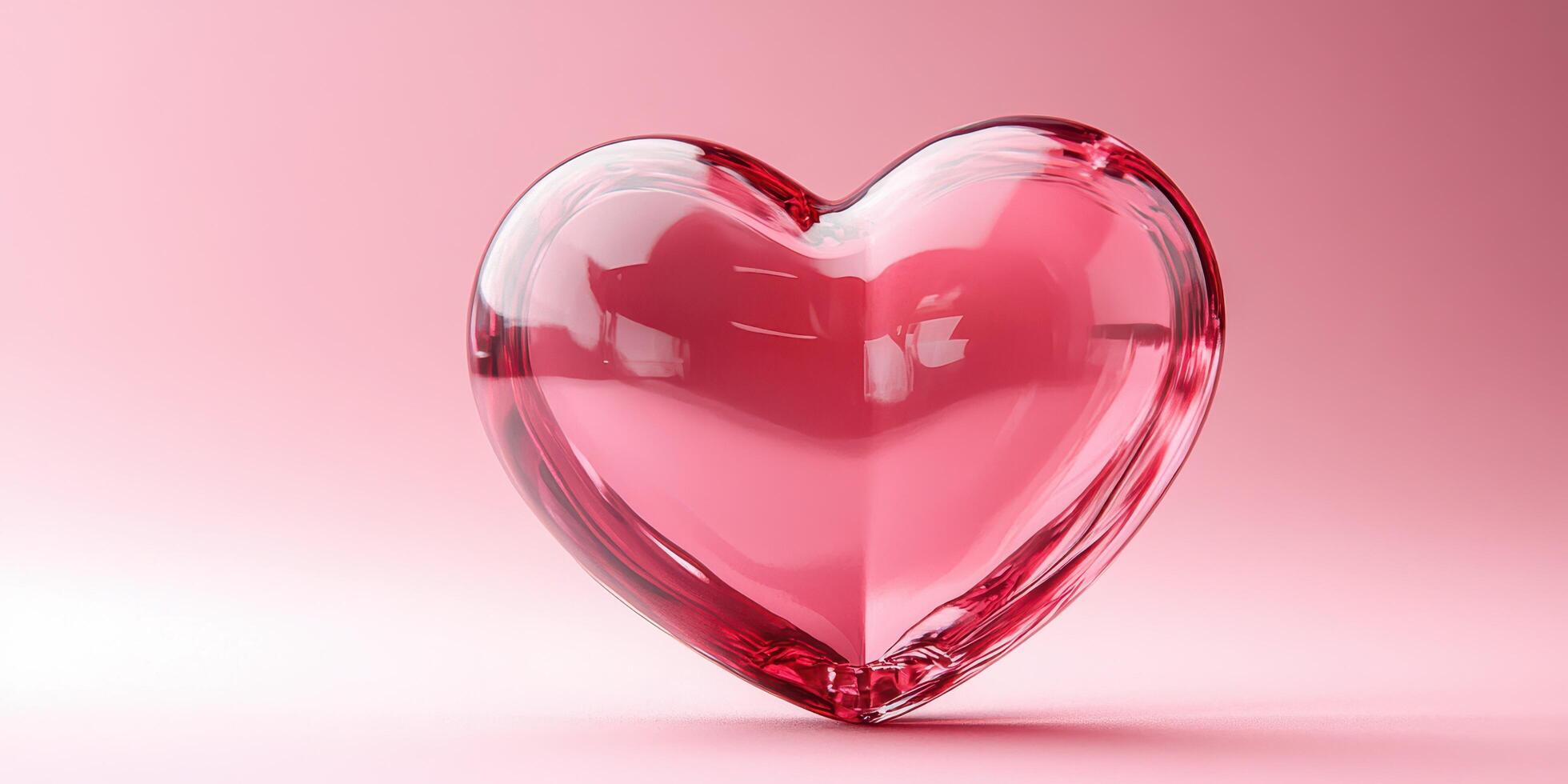 Heart-shaped glass sculpture with a reflective surface and soft pink background for romantic decor photo
