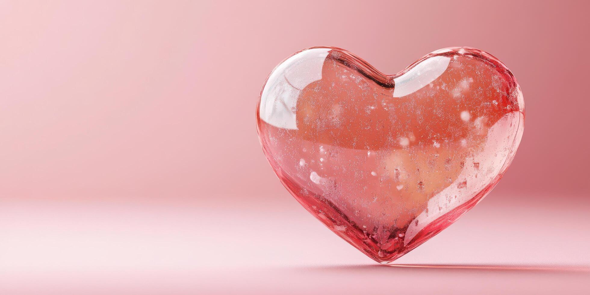 Heart-shaped transparent object on a soft pink background with subtle details and reflections photo