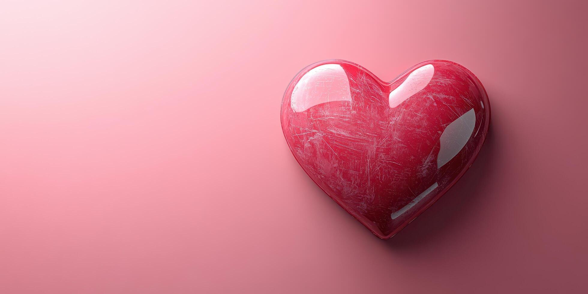 Unique red heart shape sculpture on a soft pink surface highlighting texture and color variations for artistic appeal photo
