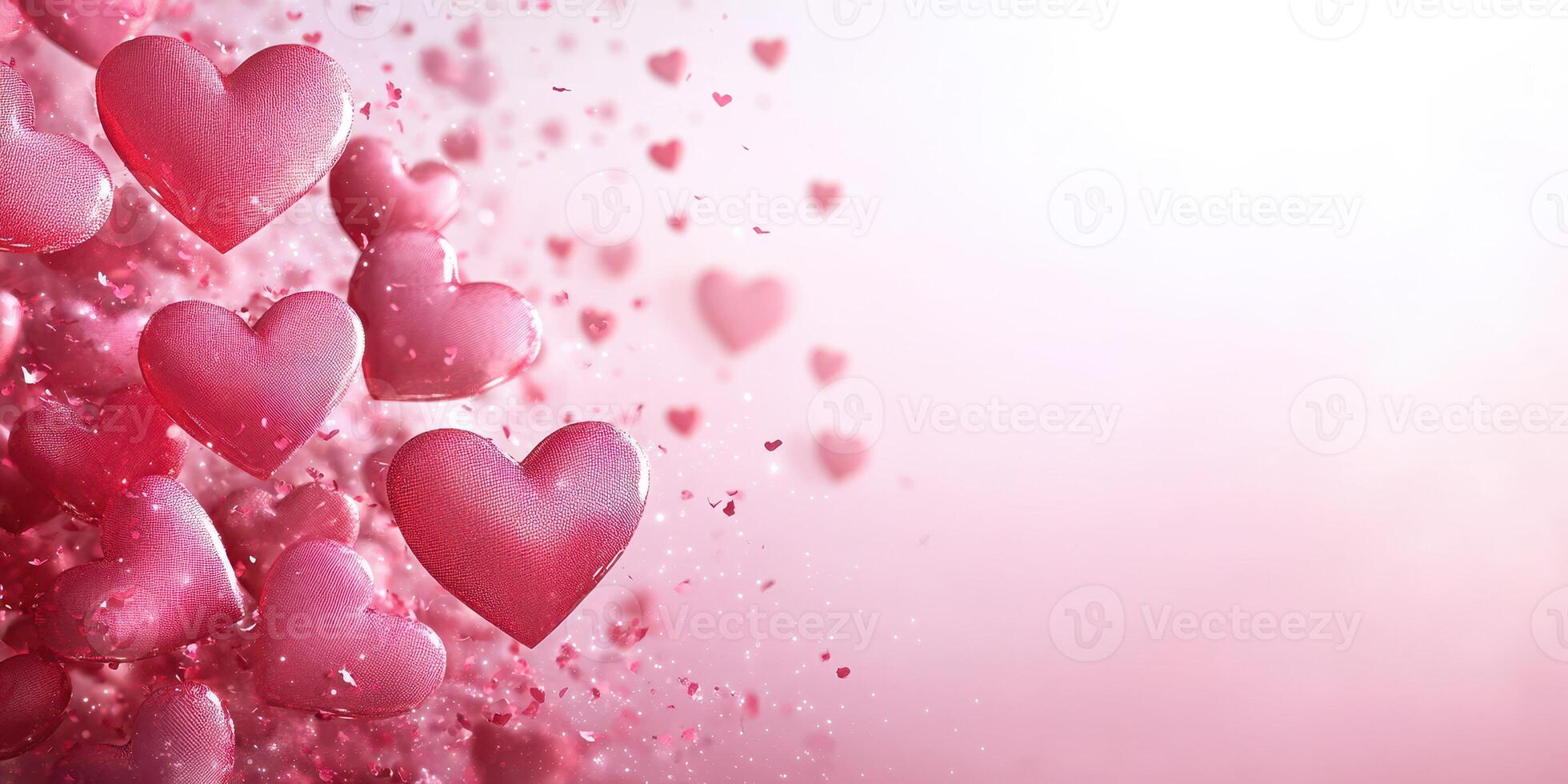 Colorful heart shapes burst against a soft pink background creating a festive atmosphere for romance photo