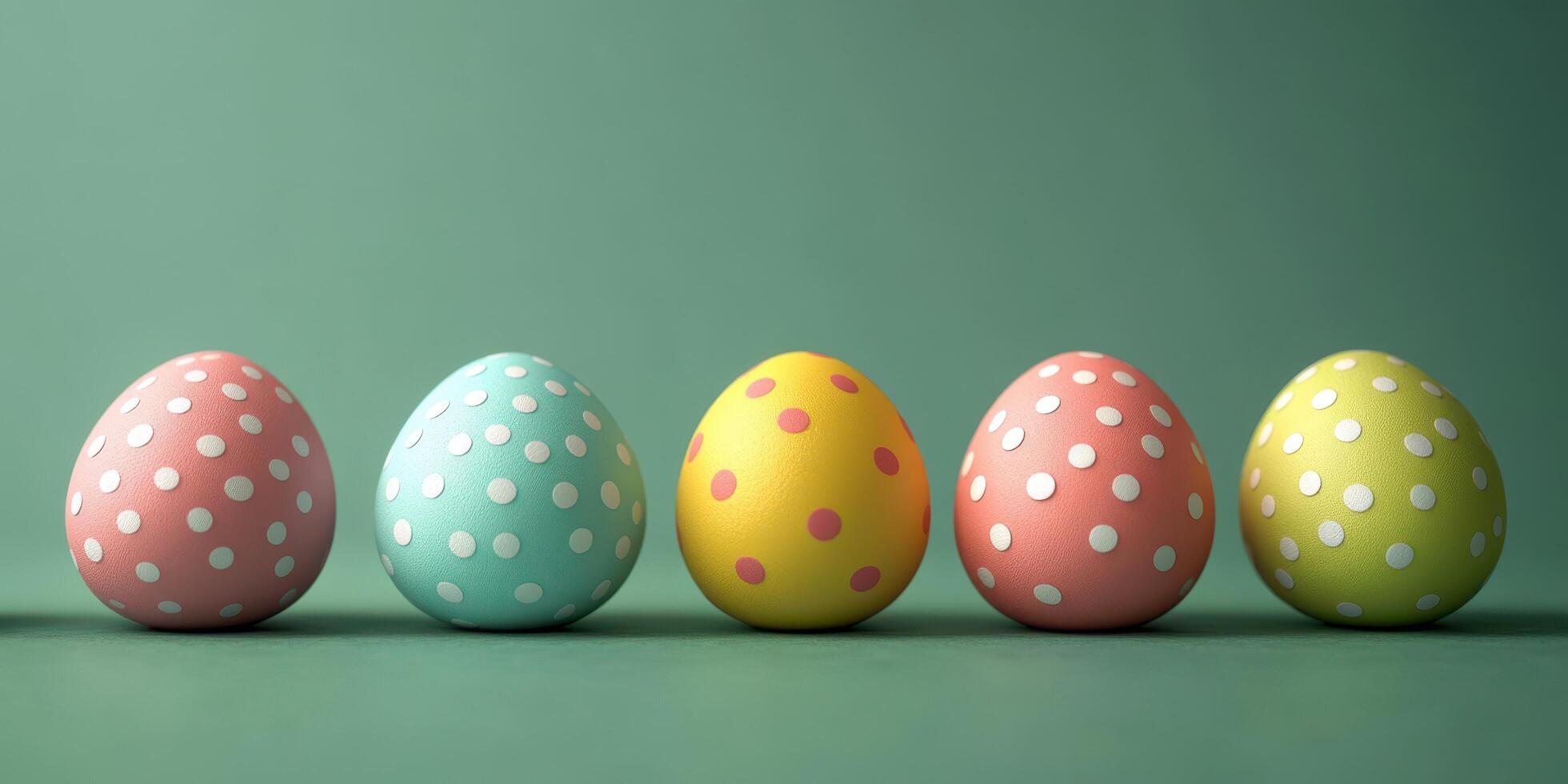 Colorful decorative Easter eggs arranged in a row against a solid background photo