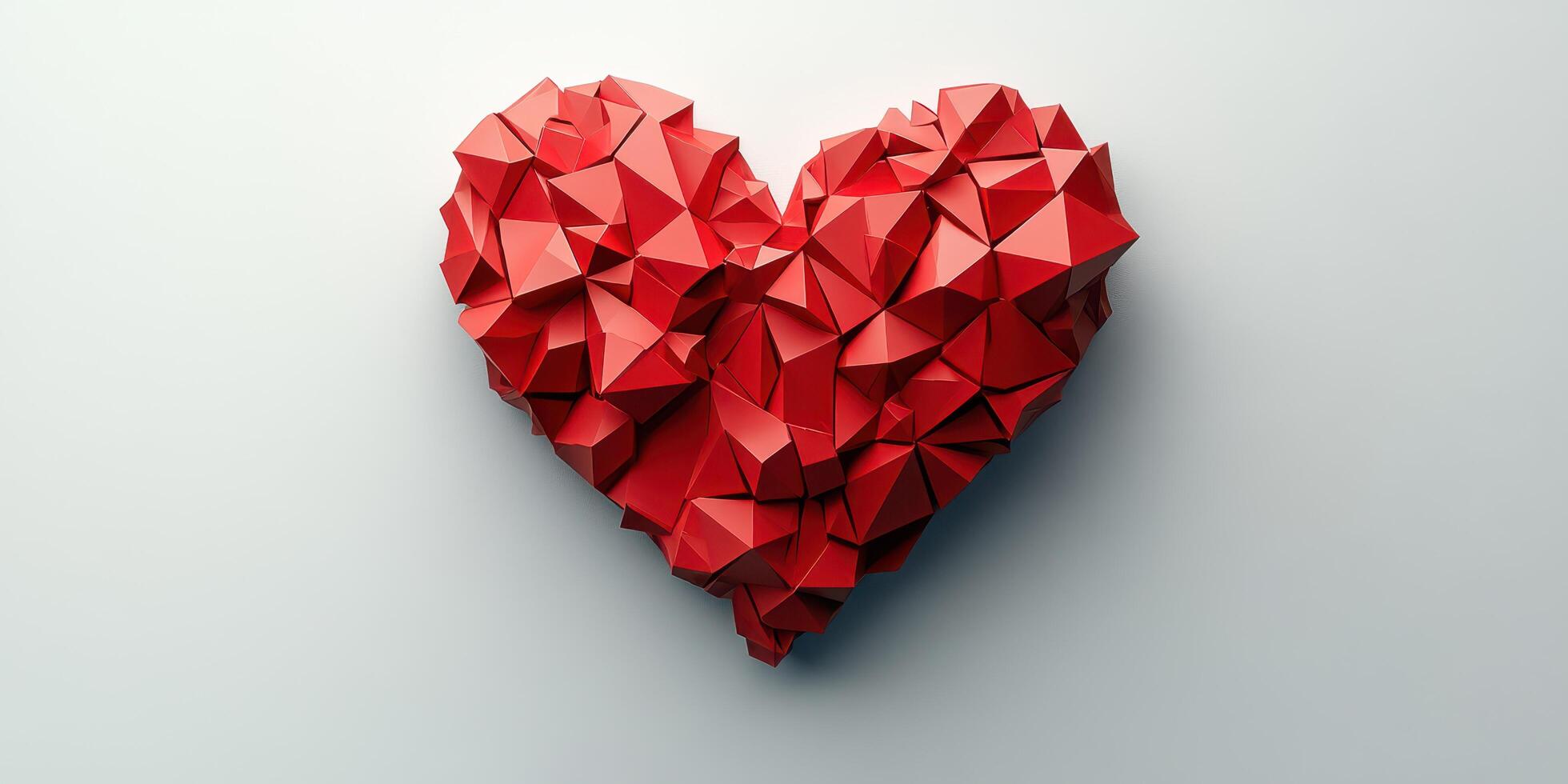 Intricate red heart sculpture with geometric shapes on a light background showcasing creativity and artistry photo