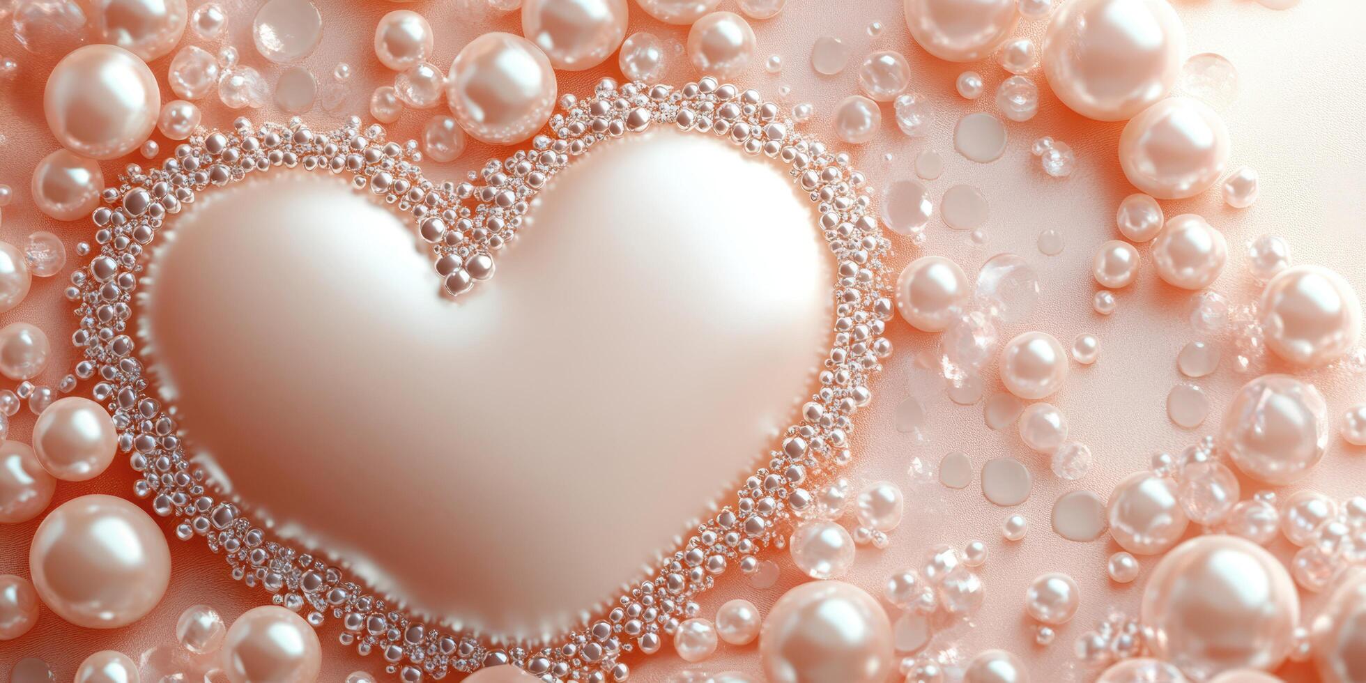 Elegant heart shape surrounded by soft pink pearls and bubbles on a subtle background enhancing romantic ambiance photo