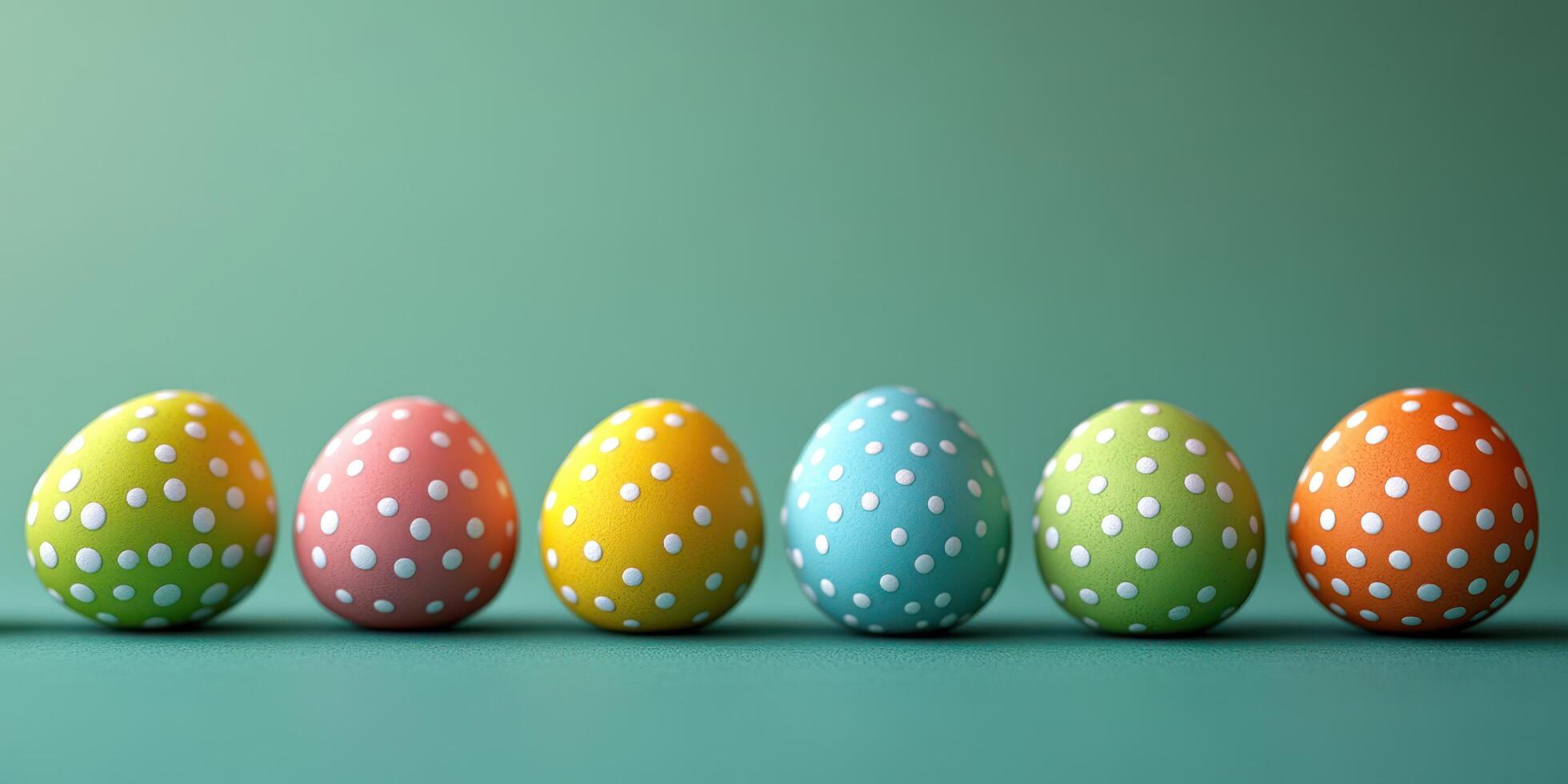 Colorful polka dot Easter eggs arranged on a teal background, perfect for spring celebrations and festive decorations photo