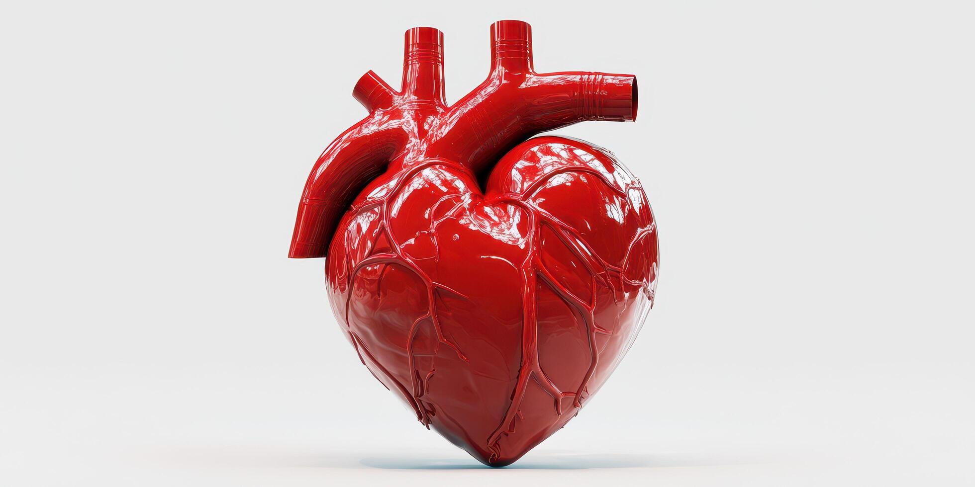 Realistic 3D rendering of a human heart showcasing intricate details and textures against a plain background photo