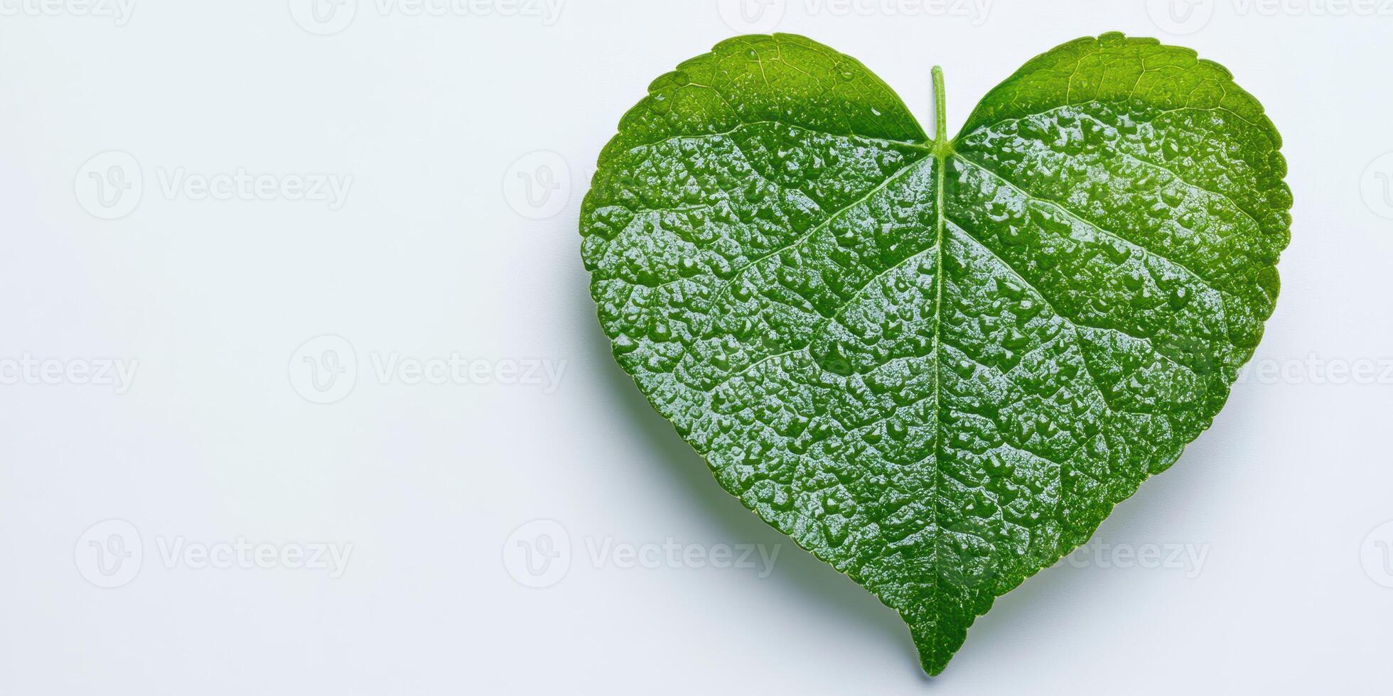 Heart-shaped green leaf on a smooth surface highlighting nature's beauty and simplicity in natural design photo