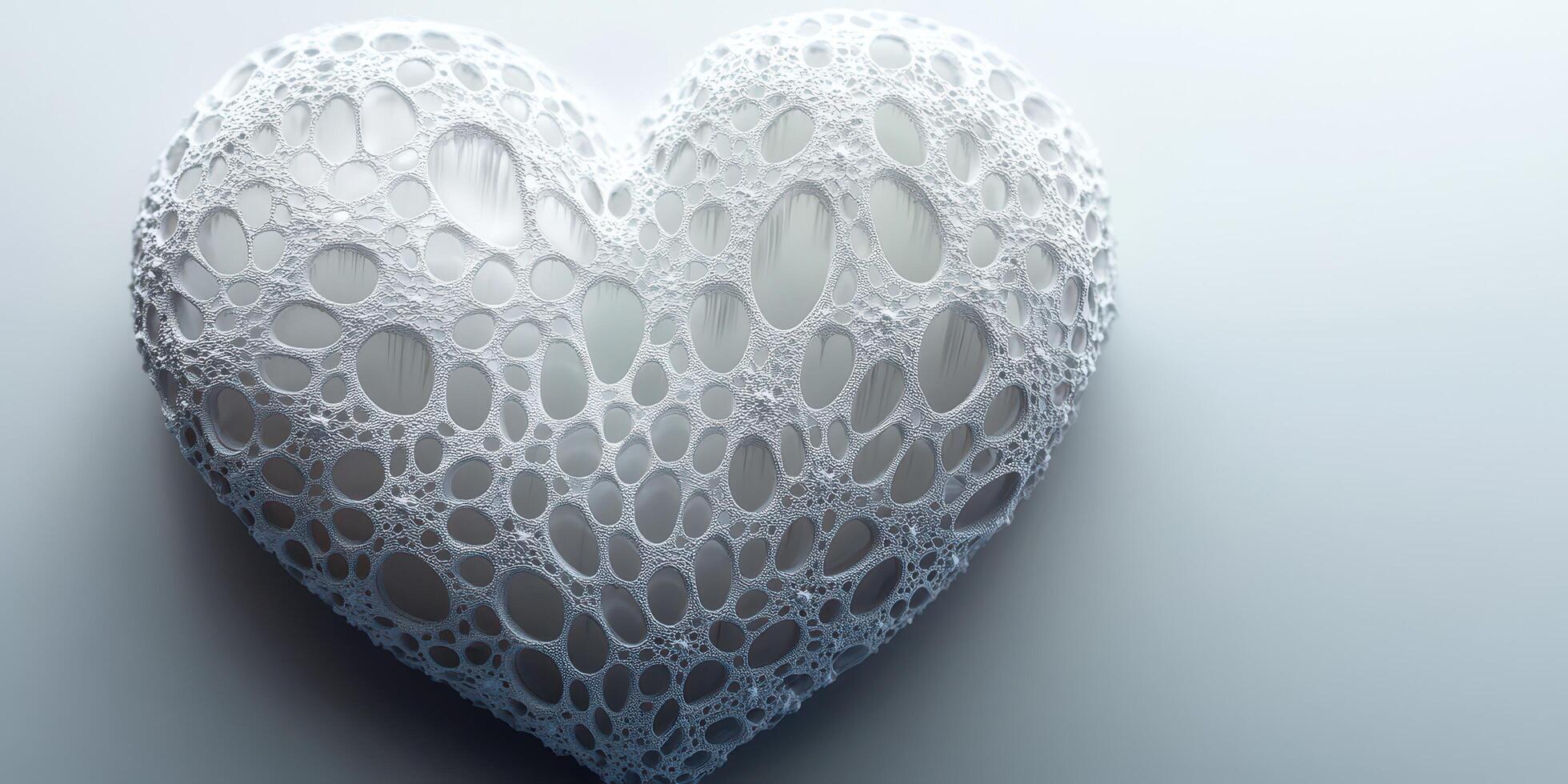 Decorative white heart shape with intricate bubble patterns in a minimalistic setting photo