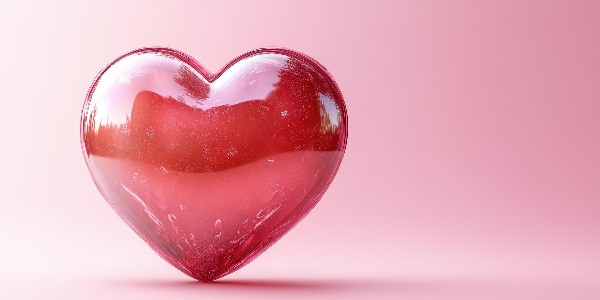 Shiny red heart symbolizing love and affection against a soft pink background photo