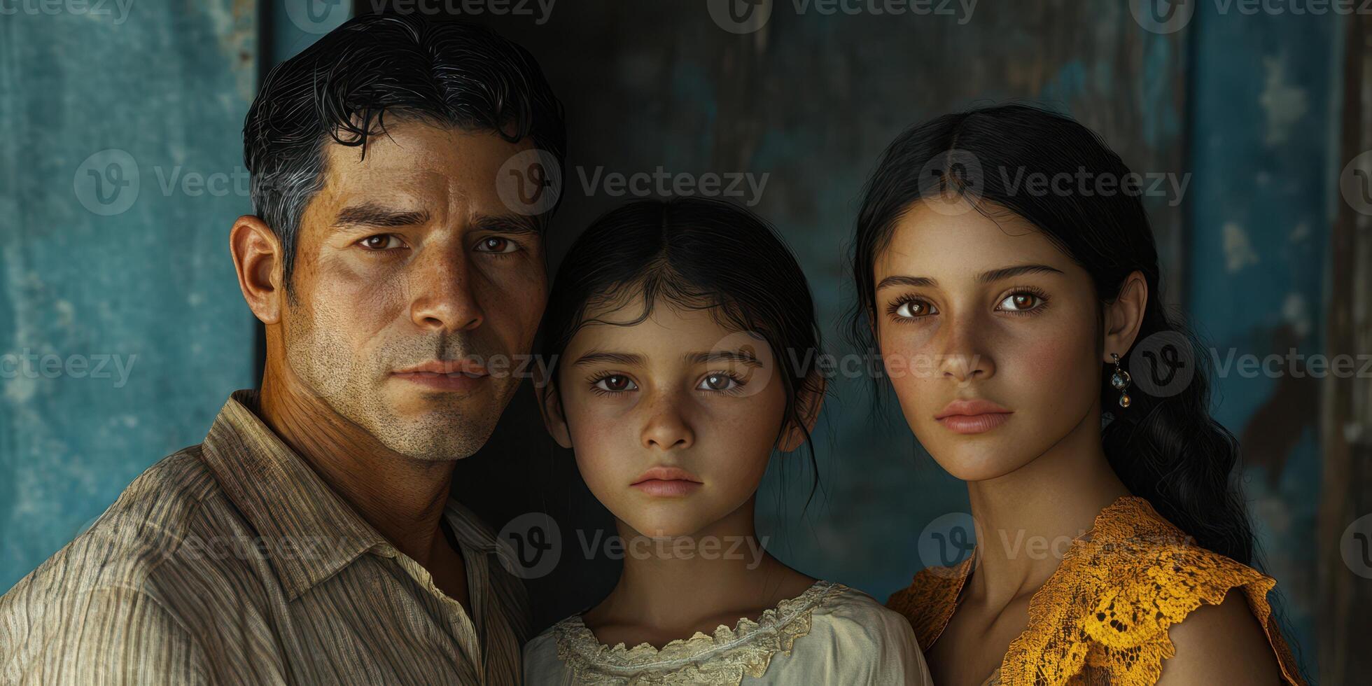 Family portrait capturing intimate moment in a rustic setting during a warm afternoon photo