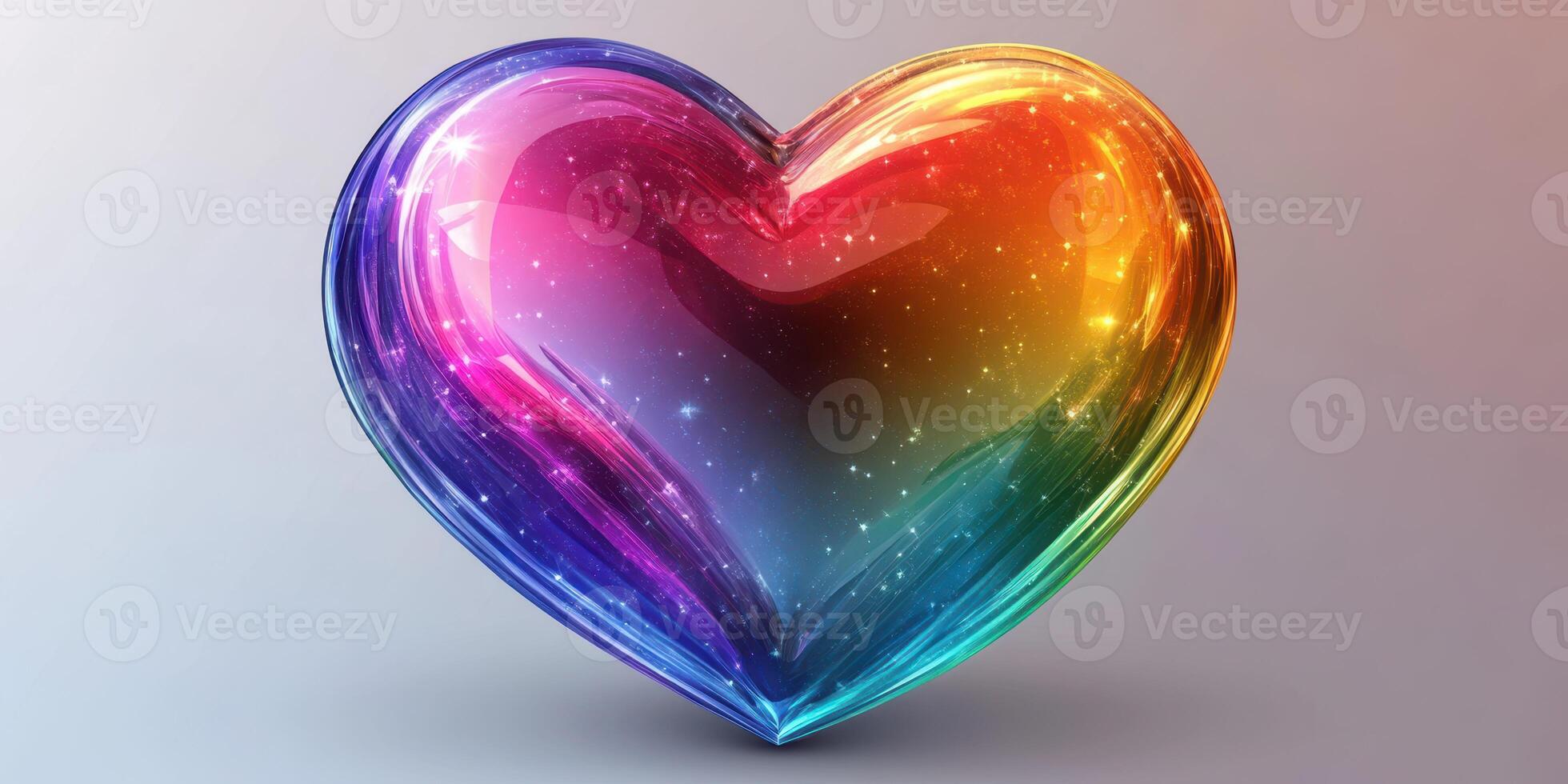 Colorful heart shape with vibrant gradients and sparkling effects against a soft background photo