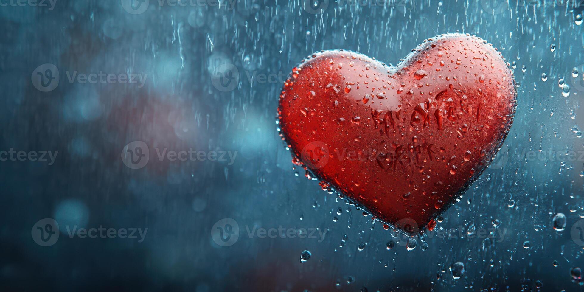 Heart-shaped decoration with raindrops captures the essence of love and longing in a romantic atmosphere photo