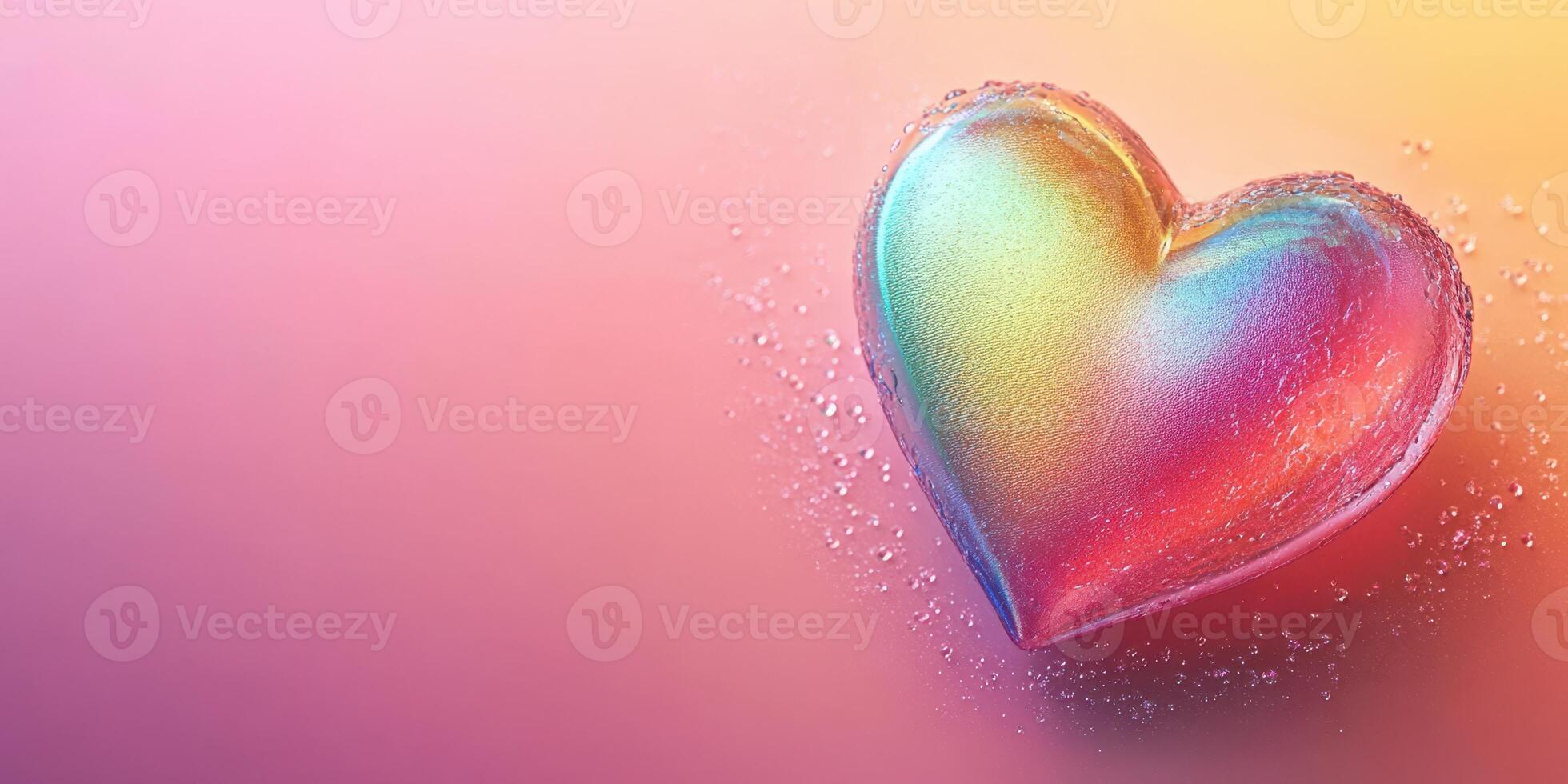 Colorful heart shape with bubbles reflecting light on a gradient background photo