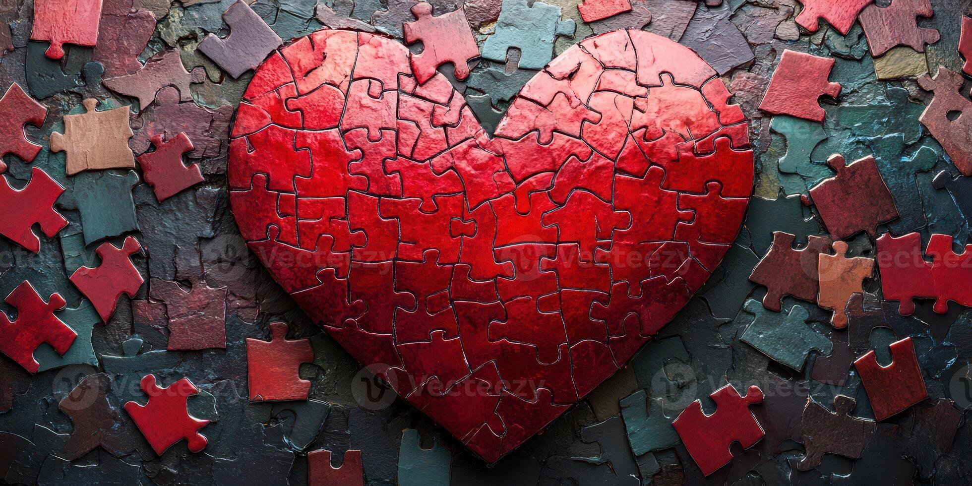 Heart-shaped puzzle pieces arranged beautifully on a textured surface creating a warm and inviting atmosphere photo