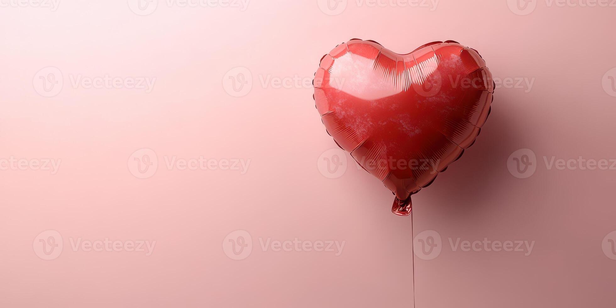 Heart-shaped balloon decorating a soft pink wall for celebration or romantic occasion photo