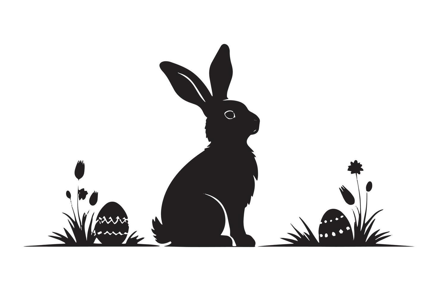 Easter bunny silhouette in the grass with eggs vector