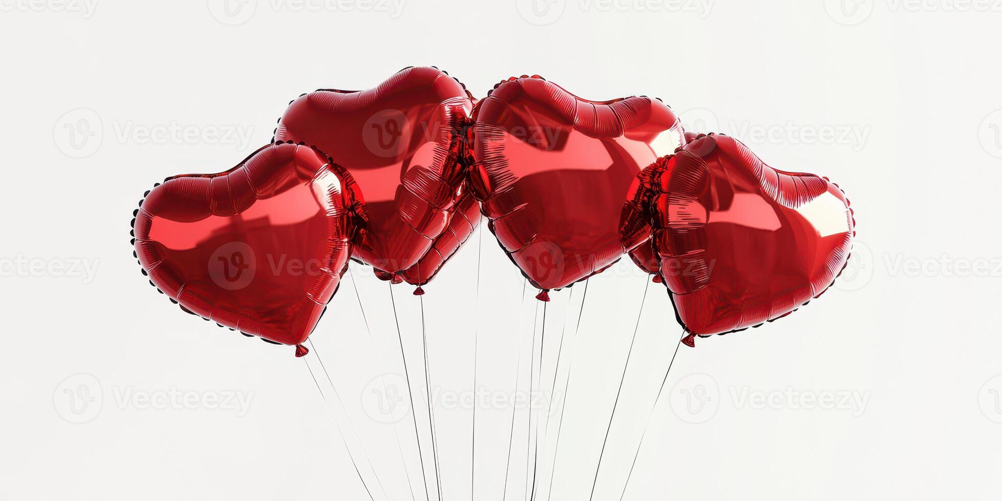 Heart-shaped balloons in shiny red floating together for a festive celebration or romantic occasion photo