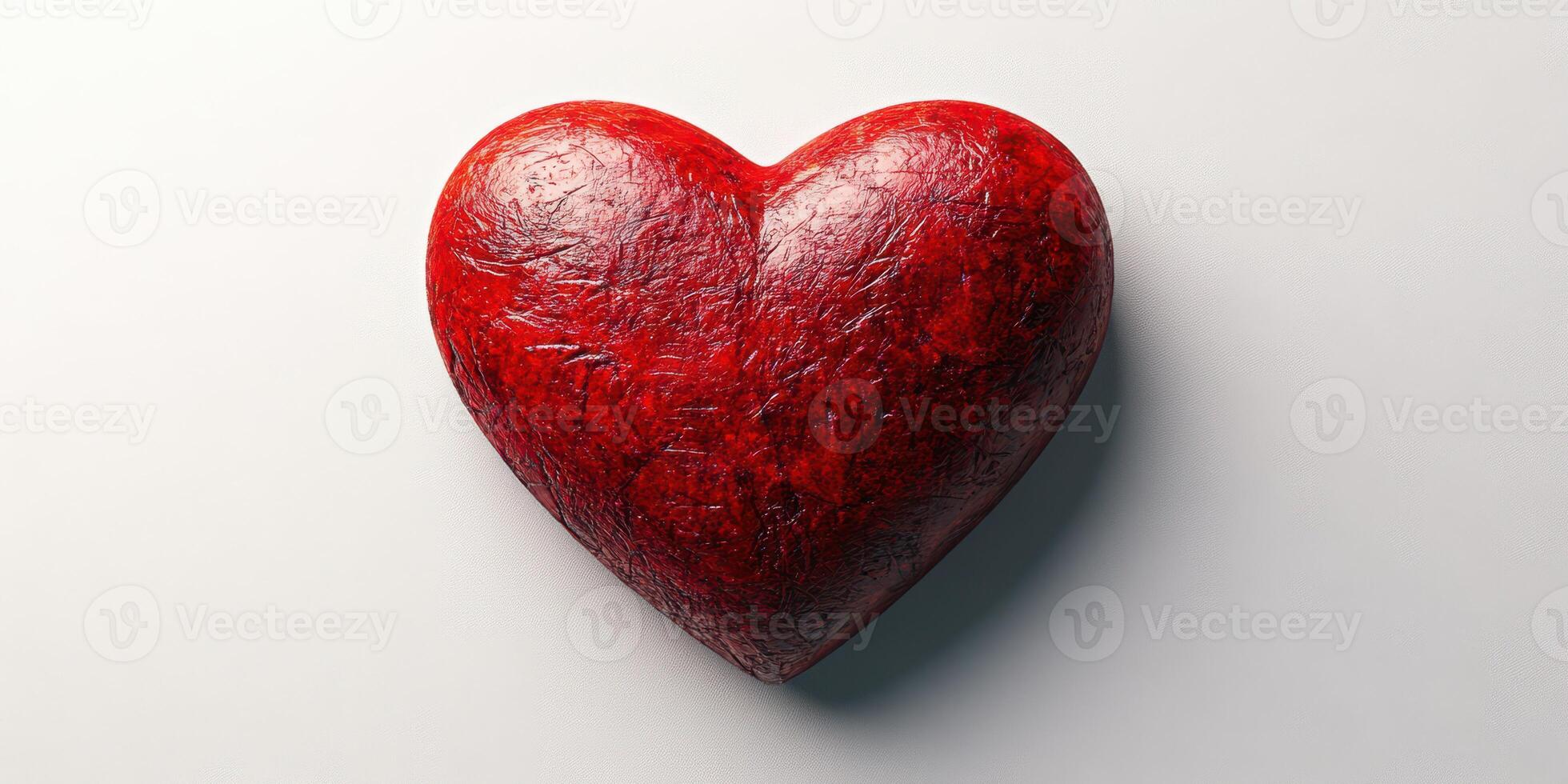 Red heart sculpture resting on a smooth surface, symbolizing love and affection in a contemporary art style photo