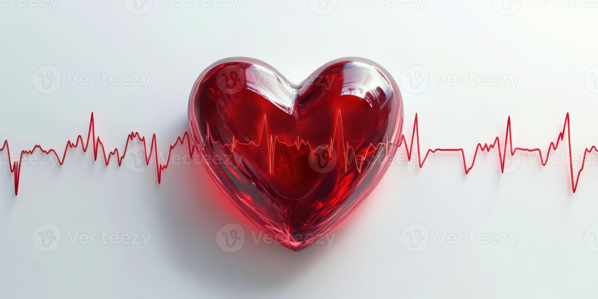 Heart-shaped decoration with a pulse line in the background symbolizing love and health photo
