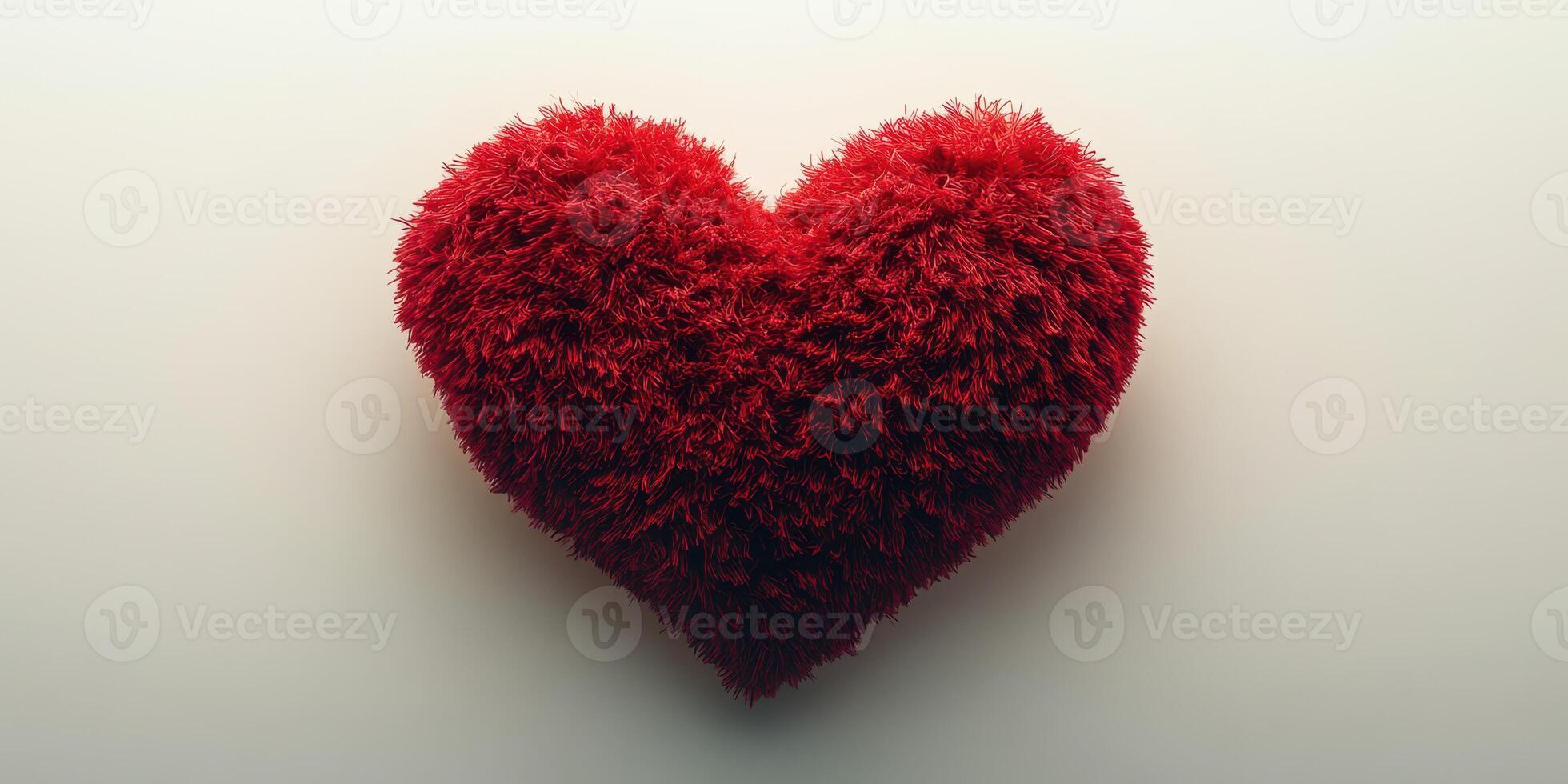 A vibrant red fluffy heart resting against a soft neutral backdrop expressing love and warmth in a cozy environment photo