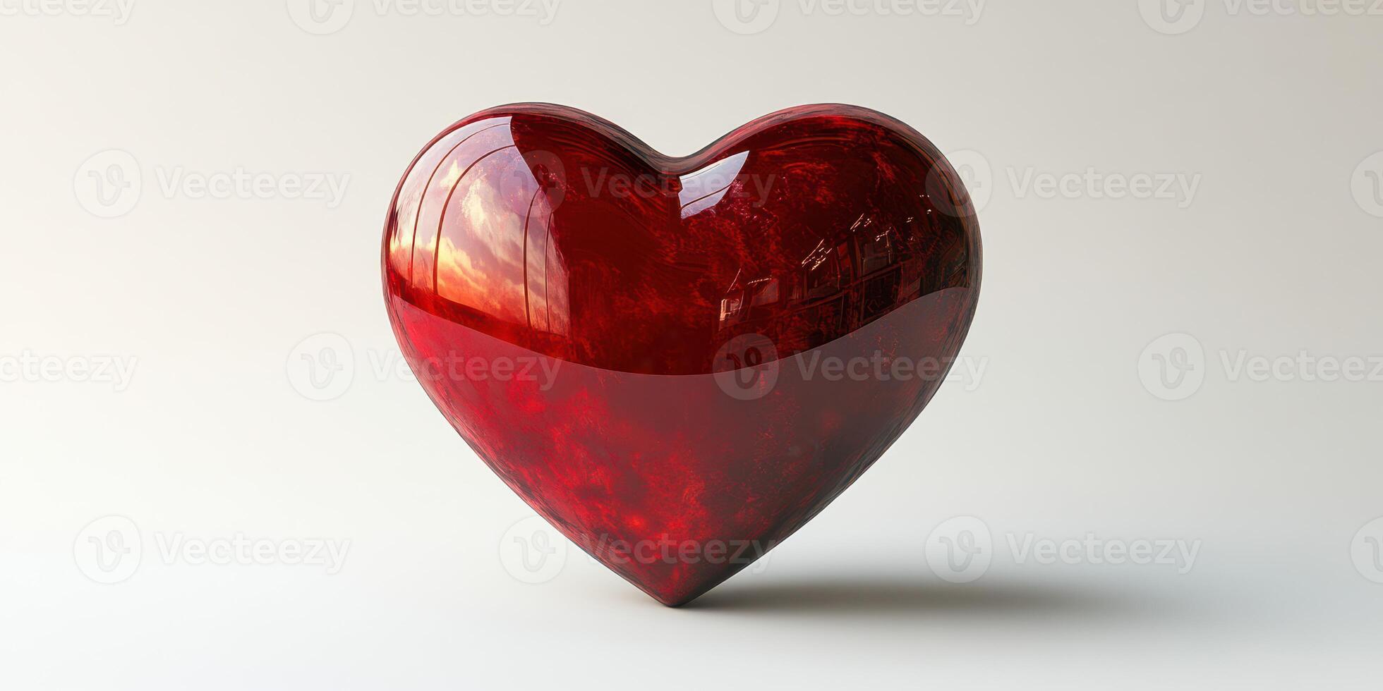 Decorative red heart sculpture with glossy finish reflecting ambient light in a minimalist setting photo