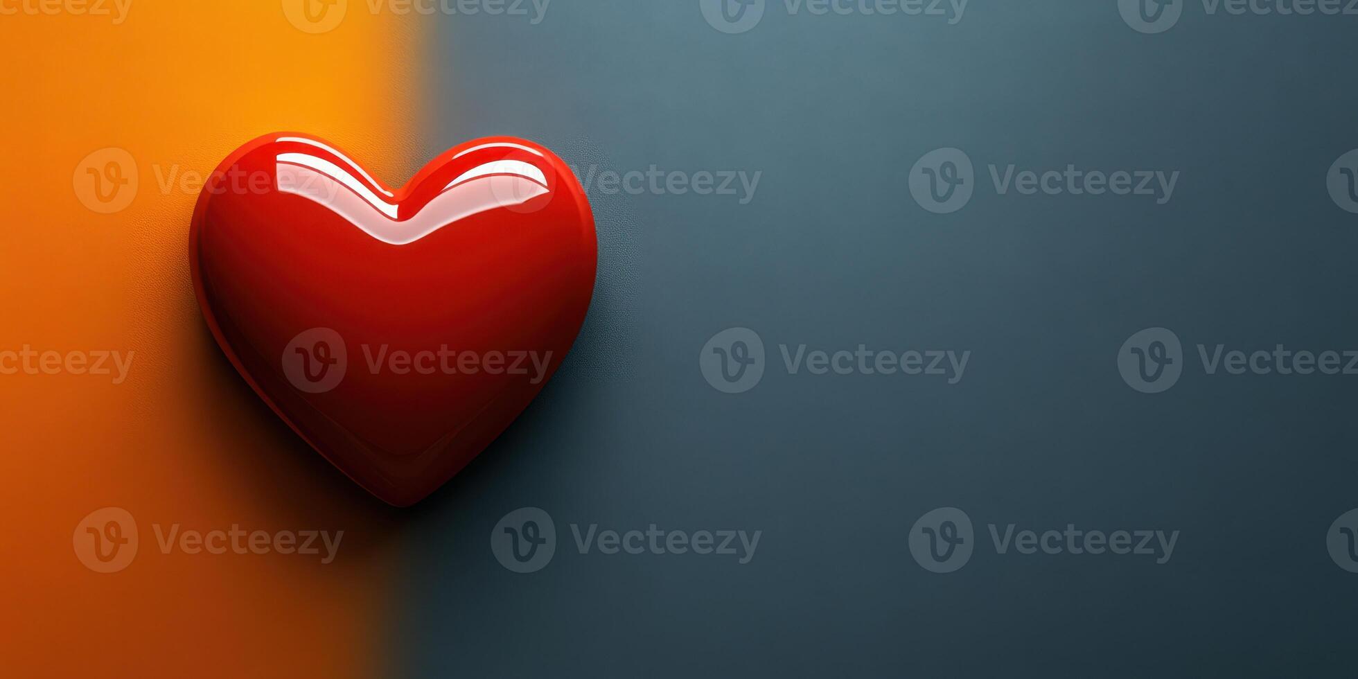 Stunning red heart design against contrasting orange and blue background creating a visually striking effect photo